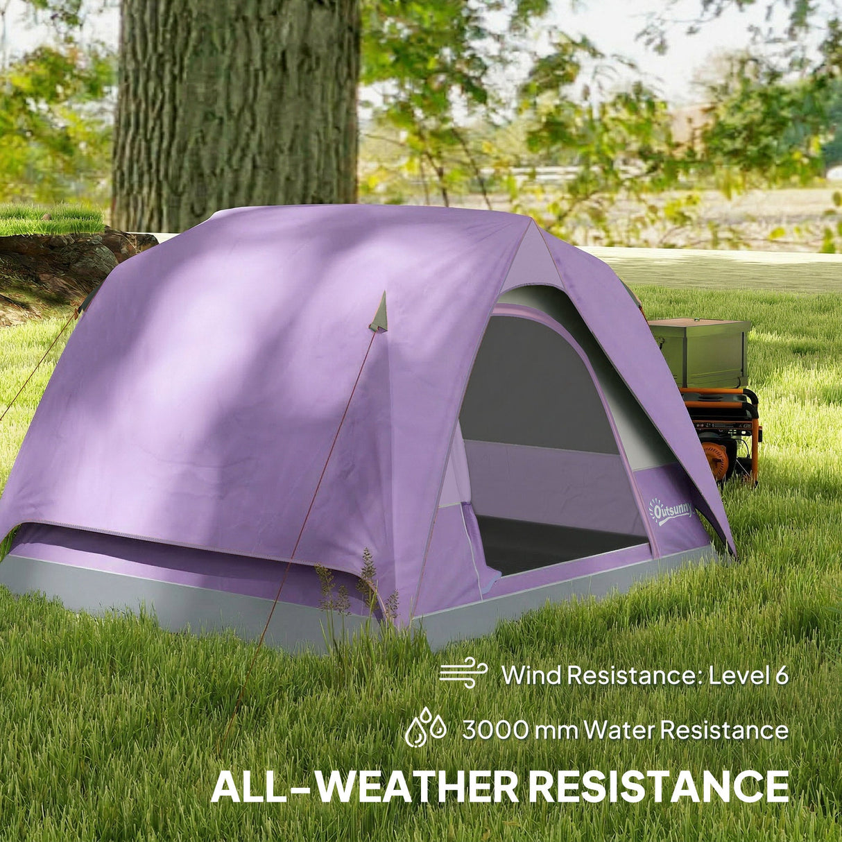 Outsunny 3-4 Person Camping Tent - Purple & Grey groundsheet detail