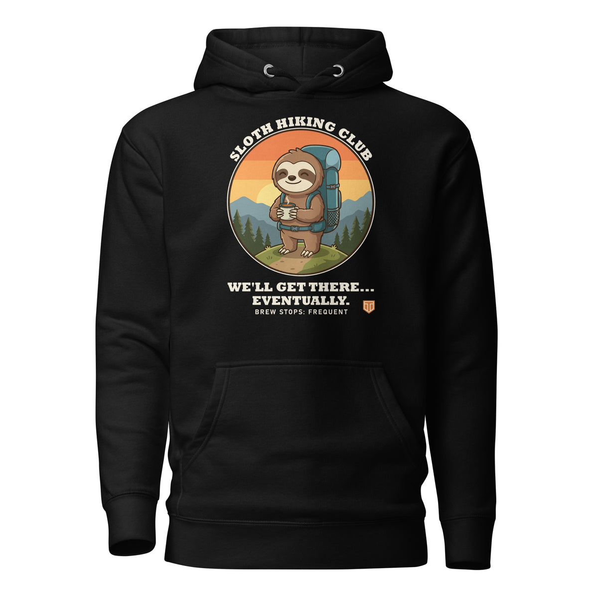 Sloth Hiking Club: Hilltop Hoodie in Black, full front view