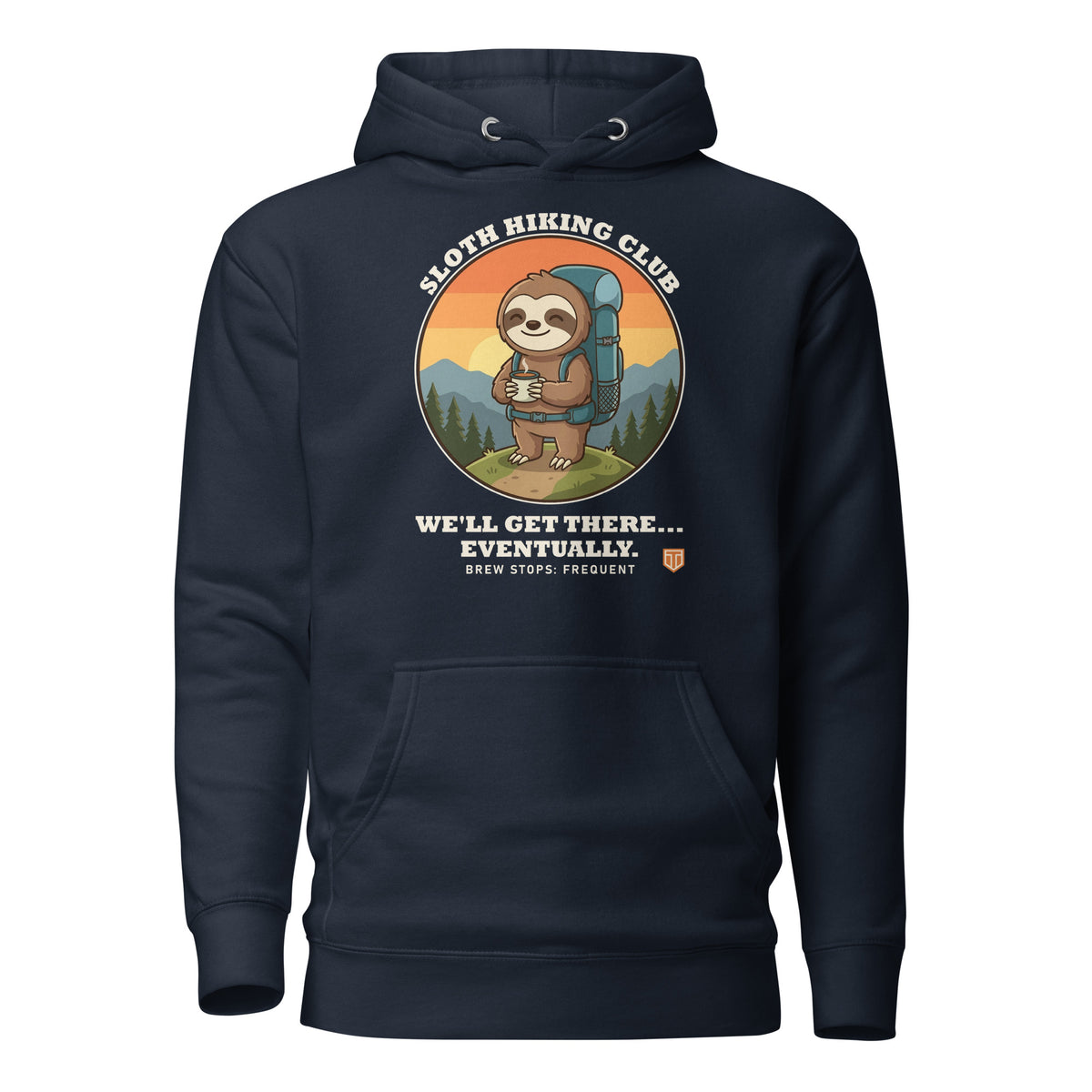 Sloth Hiking Club: Hilltop Hoodie in Navy Blazer, full front view