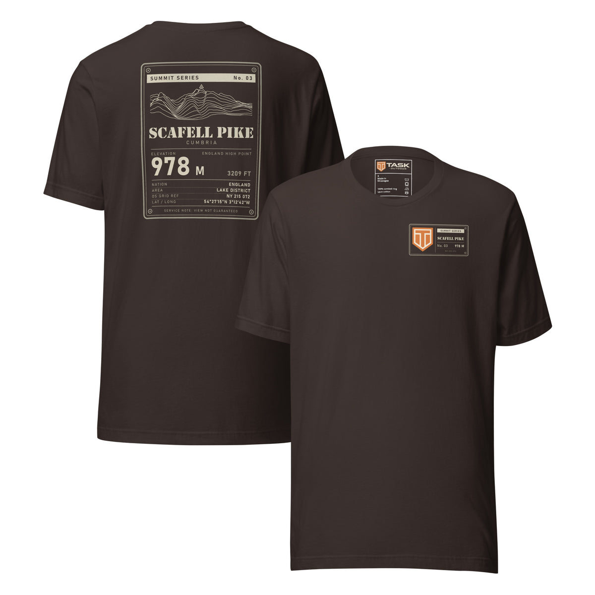 Summit Series Scafell Pike T-Shirt in Brown, back and front view