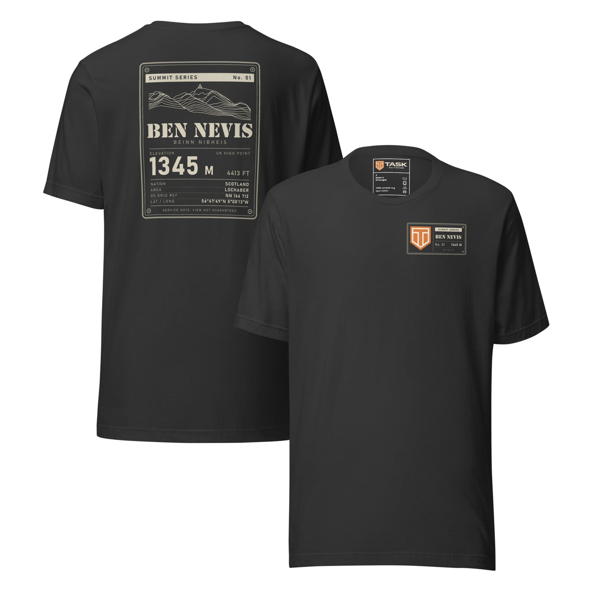 Summit Series Ben Nevis T-Shirt in Dark Grey, back and front view