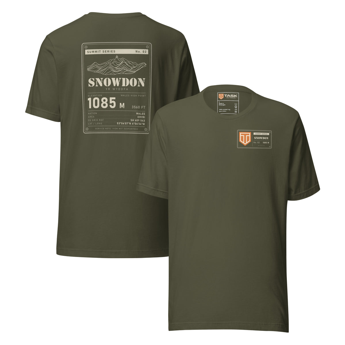 Summit Series Snowdon T-Shirt in Military Green, back and front view