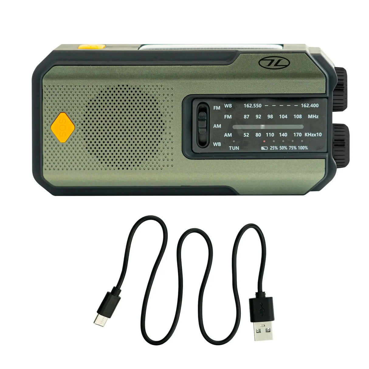 Highlander Universal Survival Emergency Hub Radio with charging cable
