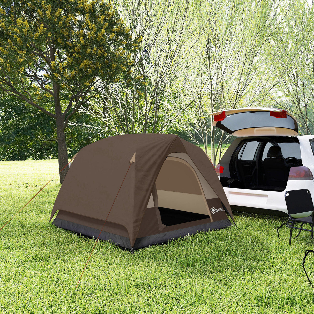 Outsunny 3-4 Person Camping Tent - Brown & Khaki packed in carry bag