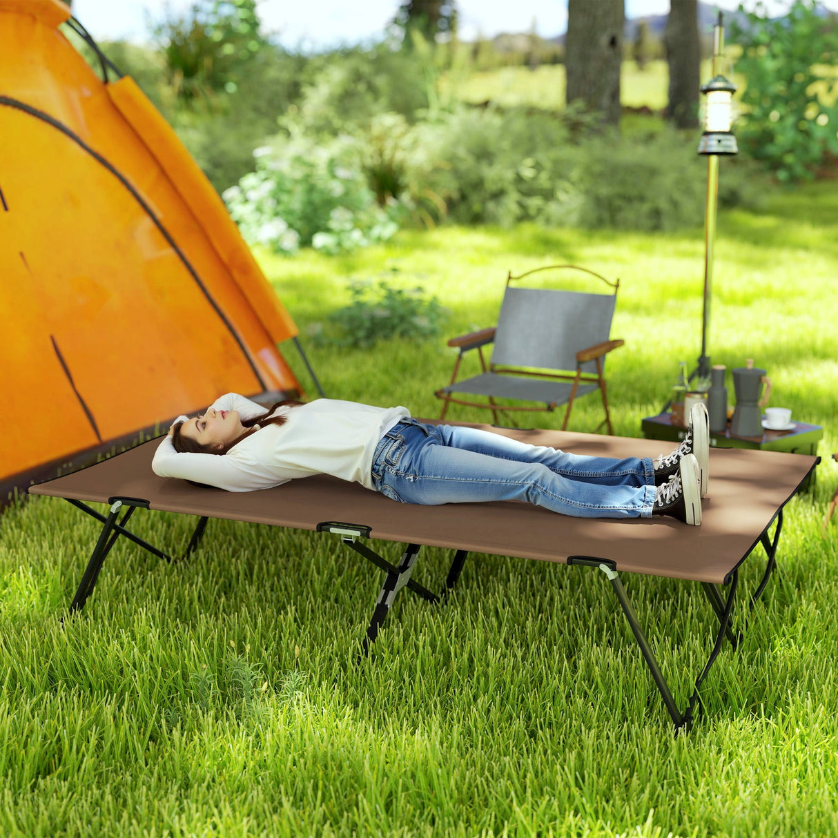 Outsunny Double Camping Cot Bed - Khaki alternate angle