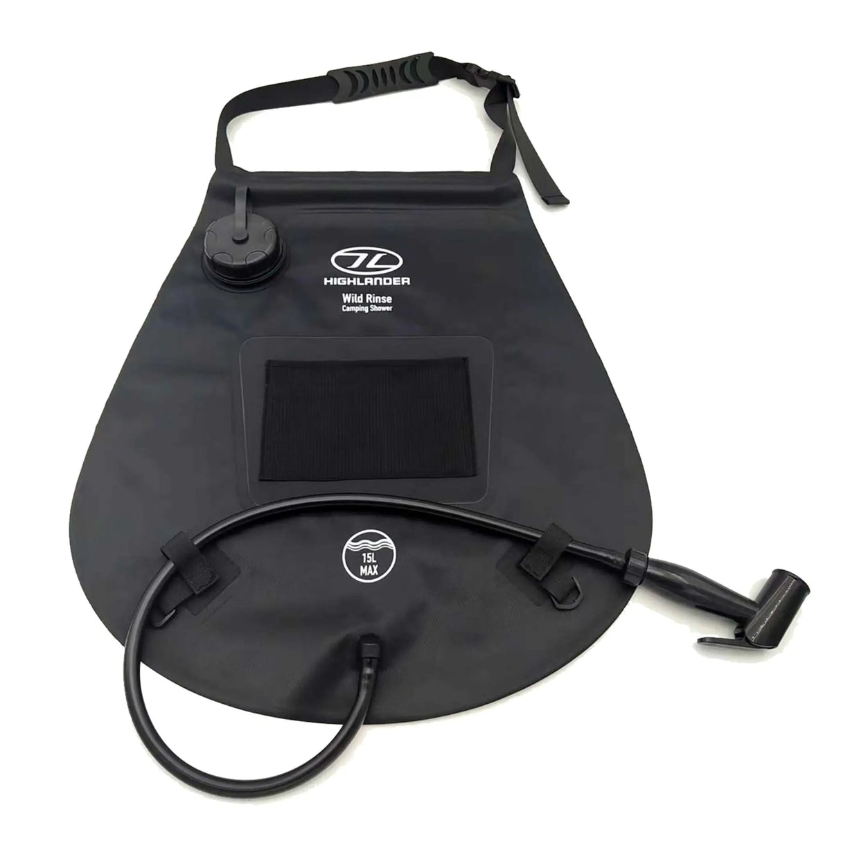 Highlander Wild Rinse Camping Solar Shower 15L on white background