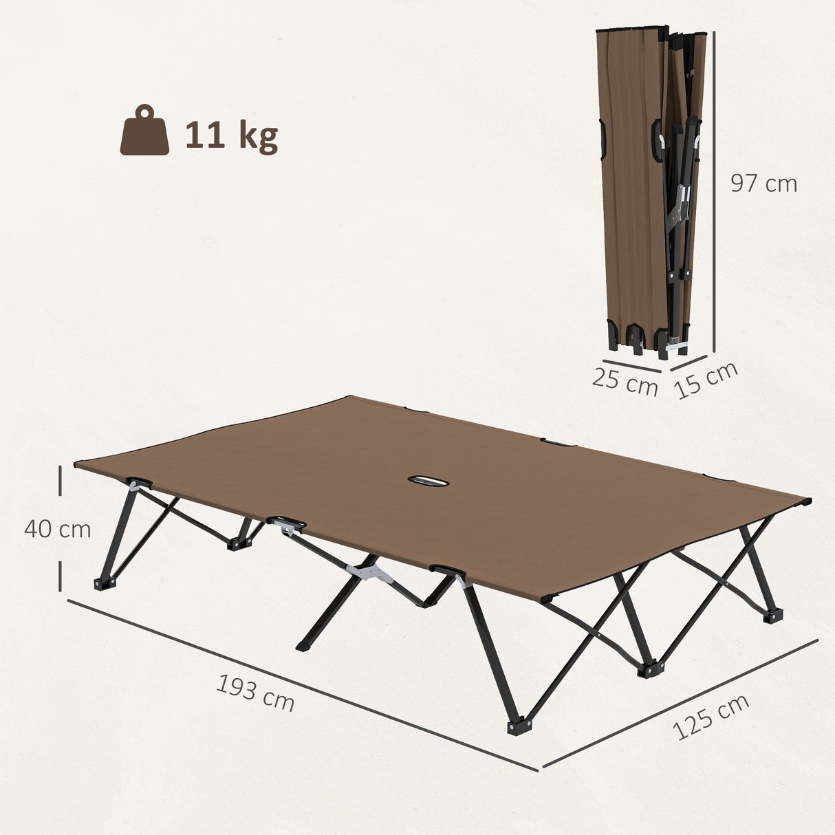 Outsunny Double Camping Cot Bed - Khaki side profile