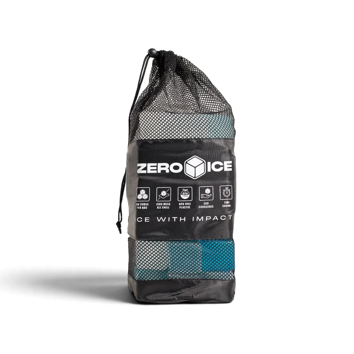 Zero Ice Reusable Cubes - Large in their black mesh drawstring bag