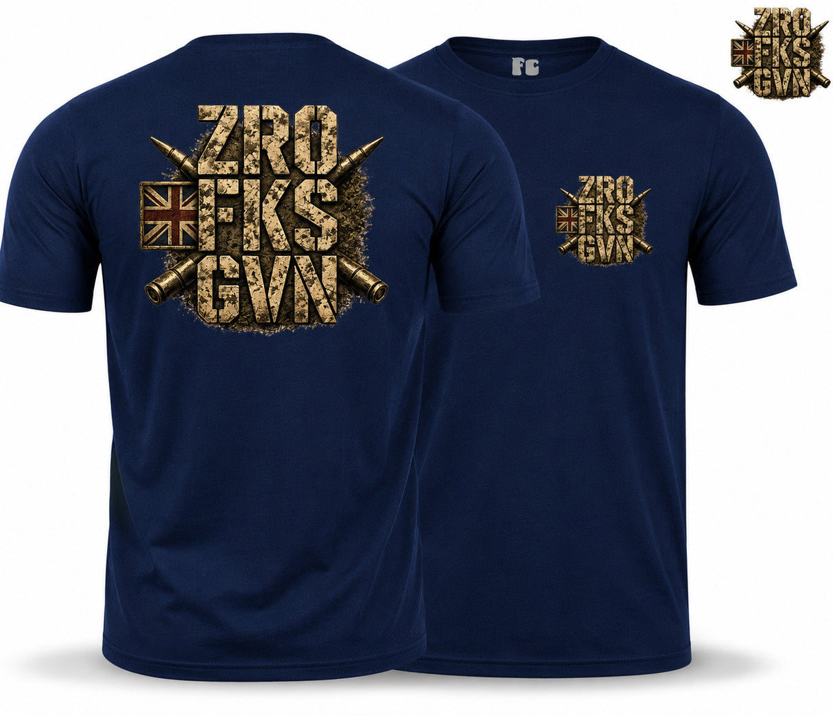 ZRO FKS GVN Double Print T-Shirt - Navy Blue