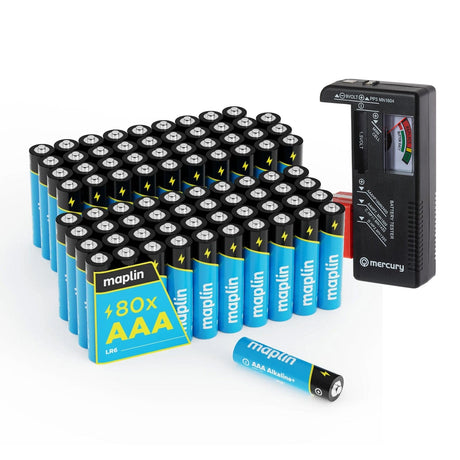Maplin 80 AAA alkaline batteries with the Mercury battery tester