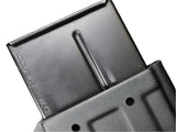 AICS .308 Magazine Carrier in black holding an Accuracy International pattern magazine, close up
