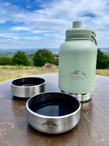 Fido's Trails 3-in-1 Water Bottle with Detachable Bowls – For Dogs & Owners, 1 Litre Sage