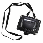 Viper 3-Way ID Holder in Black worn as a neck lanyard, clear ID window to the front