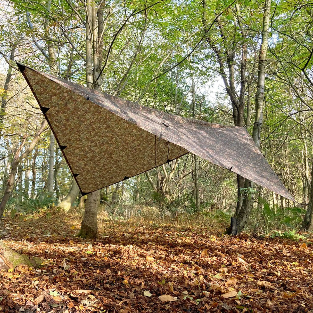 DD Tarp 3.5x3.5 in MC Camo as a basha
