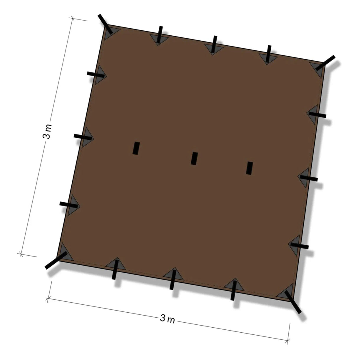 DD Tarp 3x3m in coyote brown dimensions on white background