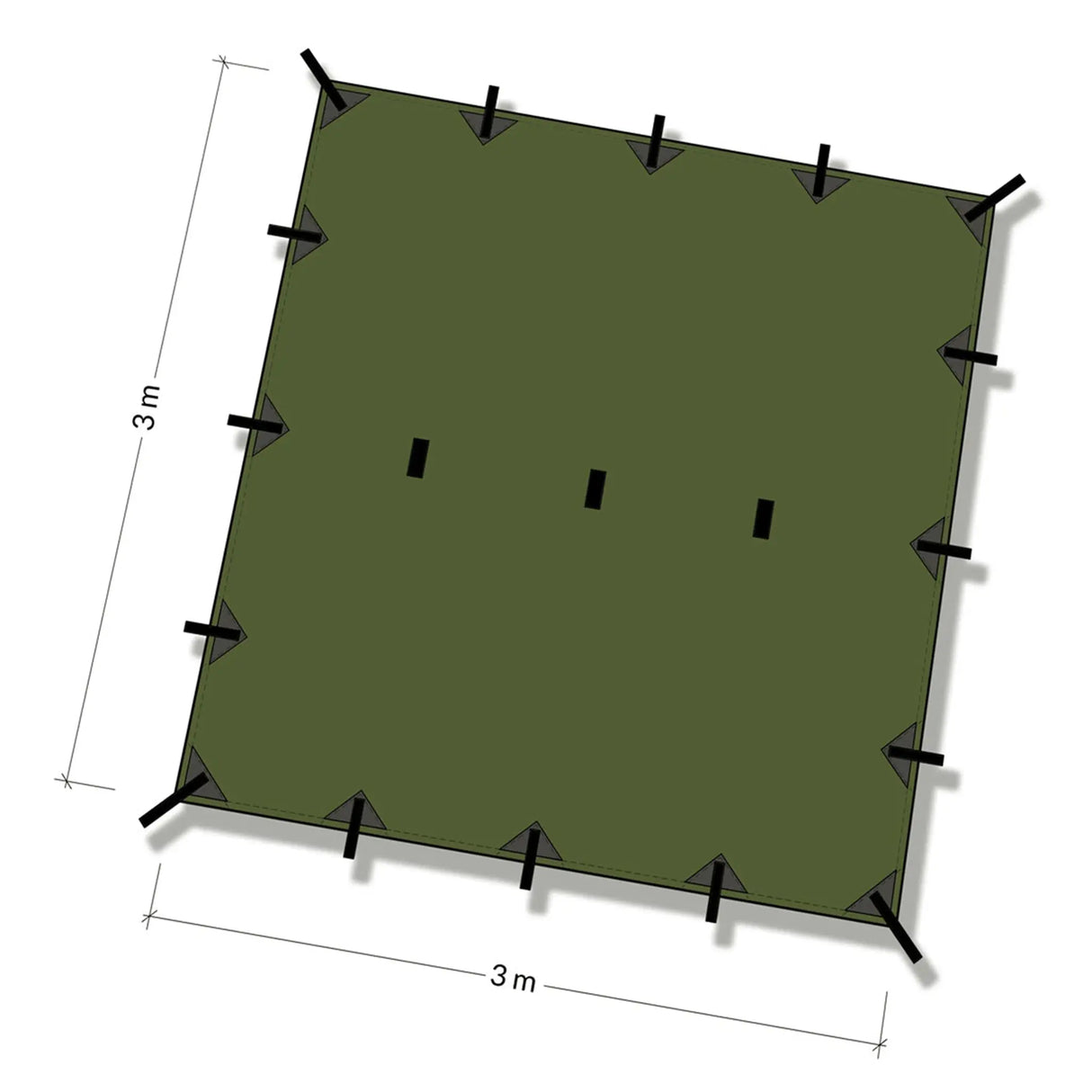 DD Tarp 3x3m in forest green dimensions on white background