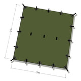 DD Tarp 3x3m in forest green dimensions on white background