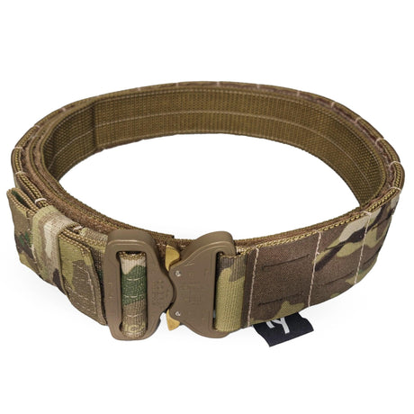 Kydex Customs 2" MOLLE Shooter Belt in Crye Multicam with Cobra Buckle from the front on white background