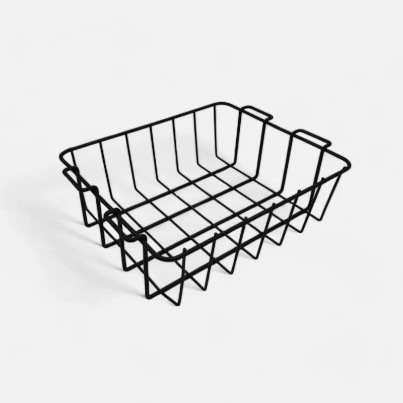 Black coated wire basket supplied with the Orbie 55 cool box, with hooked rails to hang from the interior