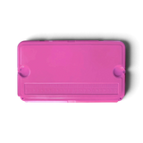 Top of the pink Orbie 55 cool box, showing the moulded ruler and a cup holder at each end