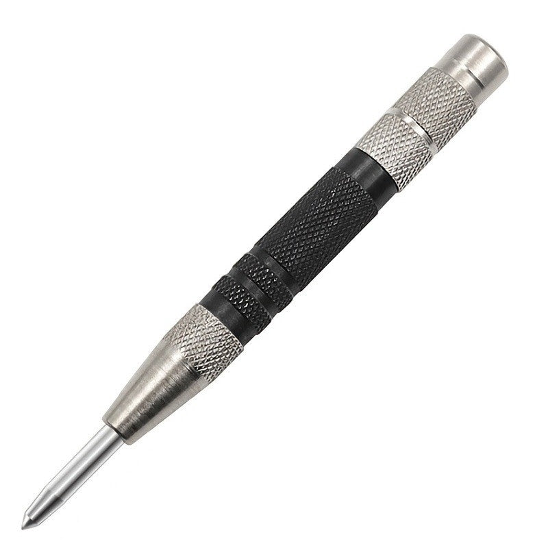 Heavy Duty Glass Breaker Punch, black knurled body with silver ends and steel tip