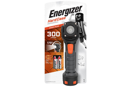 Energizer Hardcase Professional Pivot Plus torch in its retail pack with 2 AA batteries