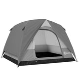 Outsunny 3-4 Person Camping Tent - Dark Grey pitched front view