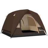 Outsunny 3-4 Person Camping Tent - Brown & Khaki pitched front view