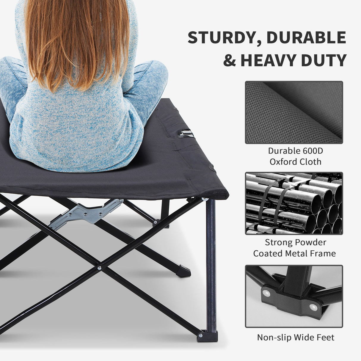 Outsunny Double Camping Cot Bed - Black frame and fabric detail