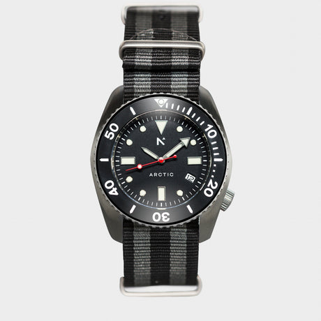 Rotate North Arctic 500m Dive Watch (43mm) in Classic NATO from the front on white background