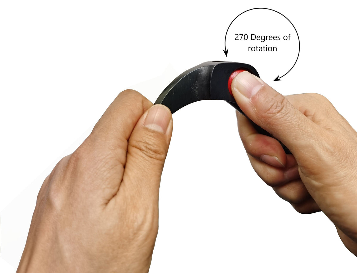 Hands rotating the Adjustable Pry Bar head, marked 270 degrees of rotation