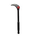 Adjustable Pry Bar, black 8 in bar with curved wedge head and red push-button pivot