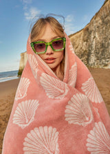 Anorak Shells Organic Cotton Towel - Pink and white hanging detail