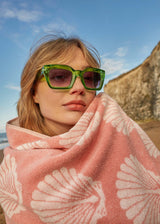 Anorak Shells Organic Cotton Towel - Pink and white colourway front