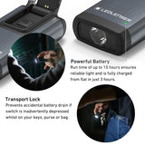 Ledlenser K6R Safety infographic showing the battery and Transport Lock