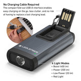 Ledlenser K6R Safety infographic showing cable-free charging and four light modes