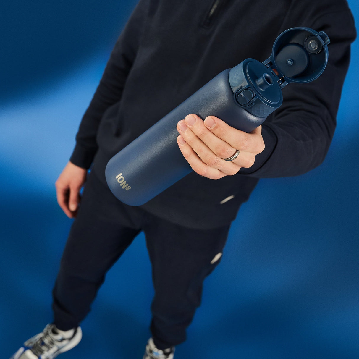 ION8 Leak Proof 1 Litre Thermal Water Bottle, Insulated Steel, Ash Navy, 1L