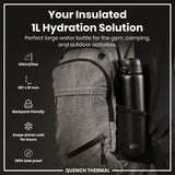 ION8 Leak Proof 1 Litre Thermal Water Bottle, Insulated Steel, Black, 1L