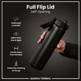 ION8 Leak Proof 1 Litre Thermal Water Bottle, Insulated Steel, Black, 1L