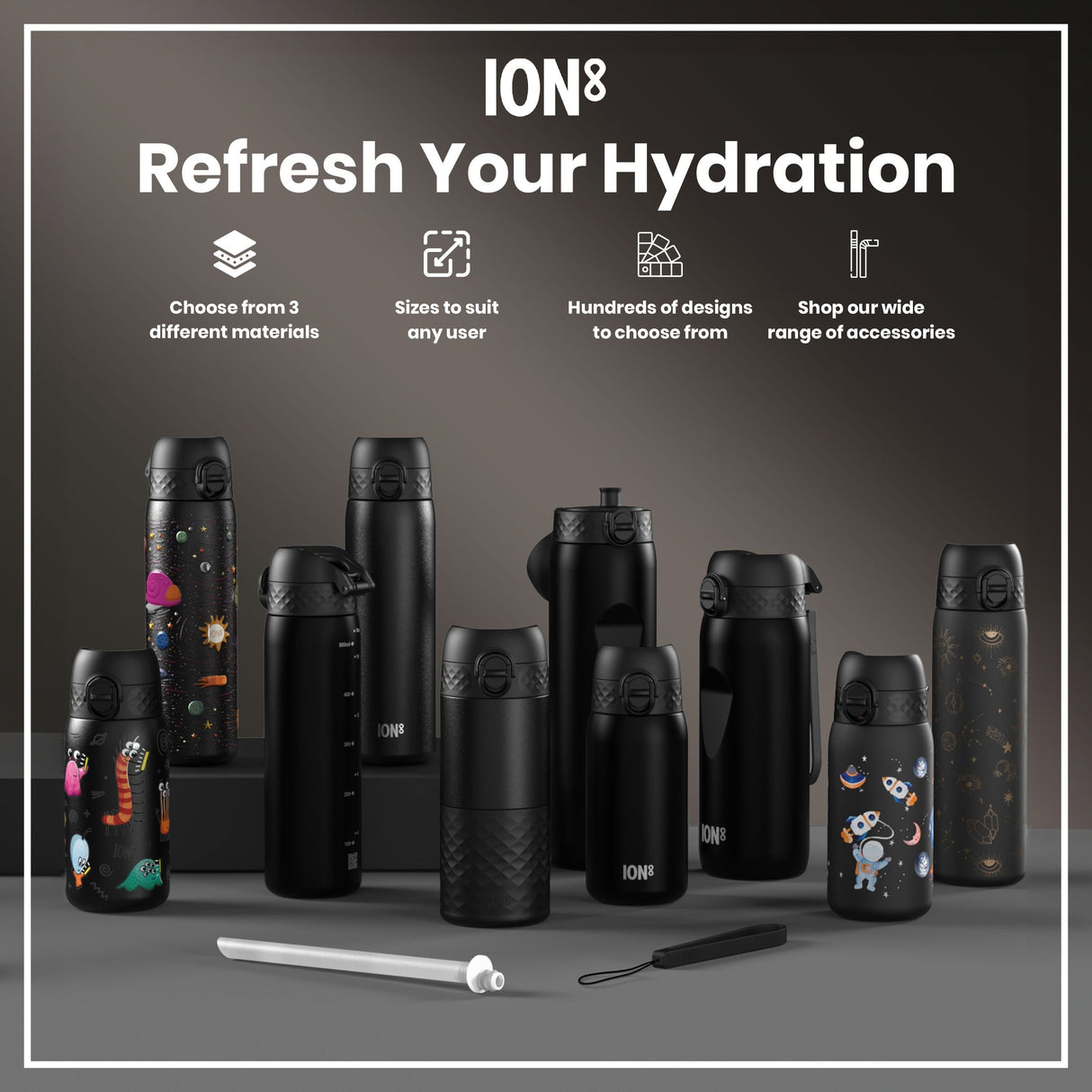 ION8 Leak Proof 1 Litre Thermal Water Bottle, Insulated Steel, Black, 1L