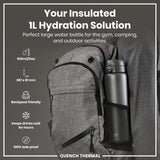 ION8 Leak Proof 1 Litre Thermal Water Bottle, Insulated Steel, Grey, 1L