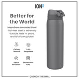 ION8 Leak Proof 1 Litre Thermal Water Bottle, Insulated Steel, Grey, 1L