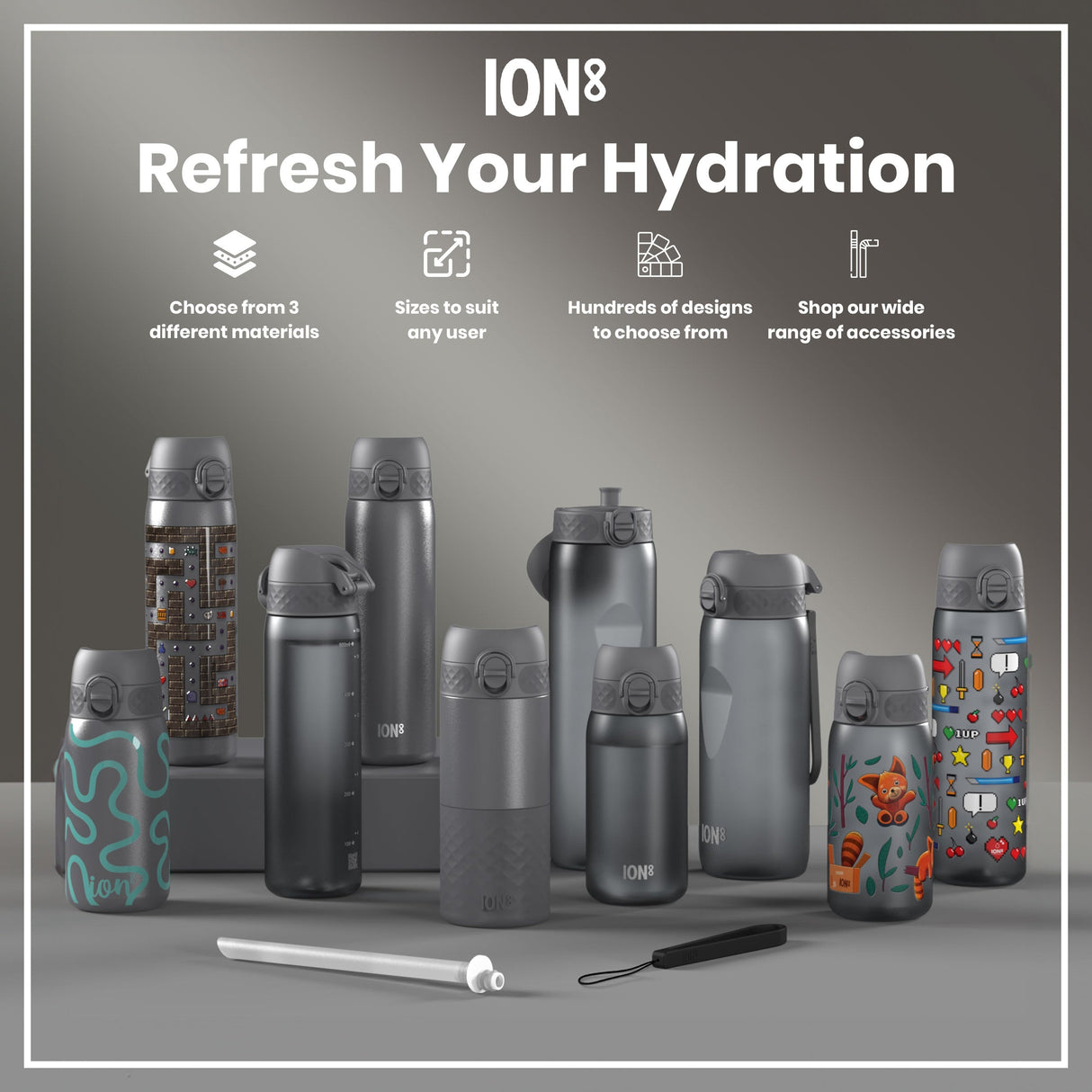 ION8 Leak Proof 1 Litre Thermal Water Bottle, Insulated Steel, Grey, 1L