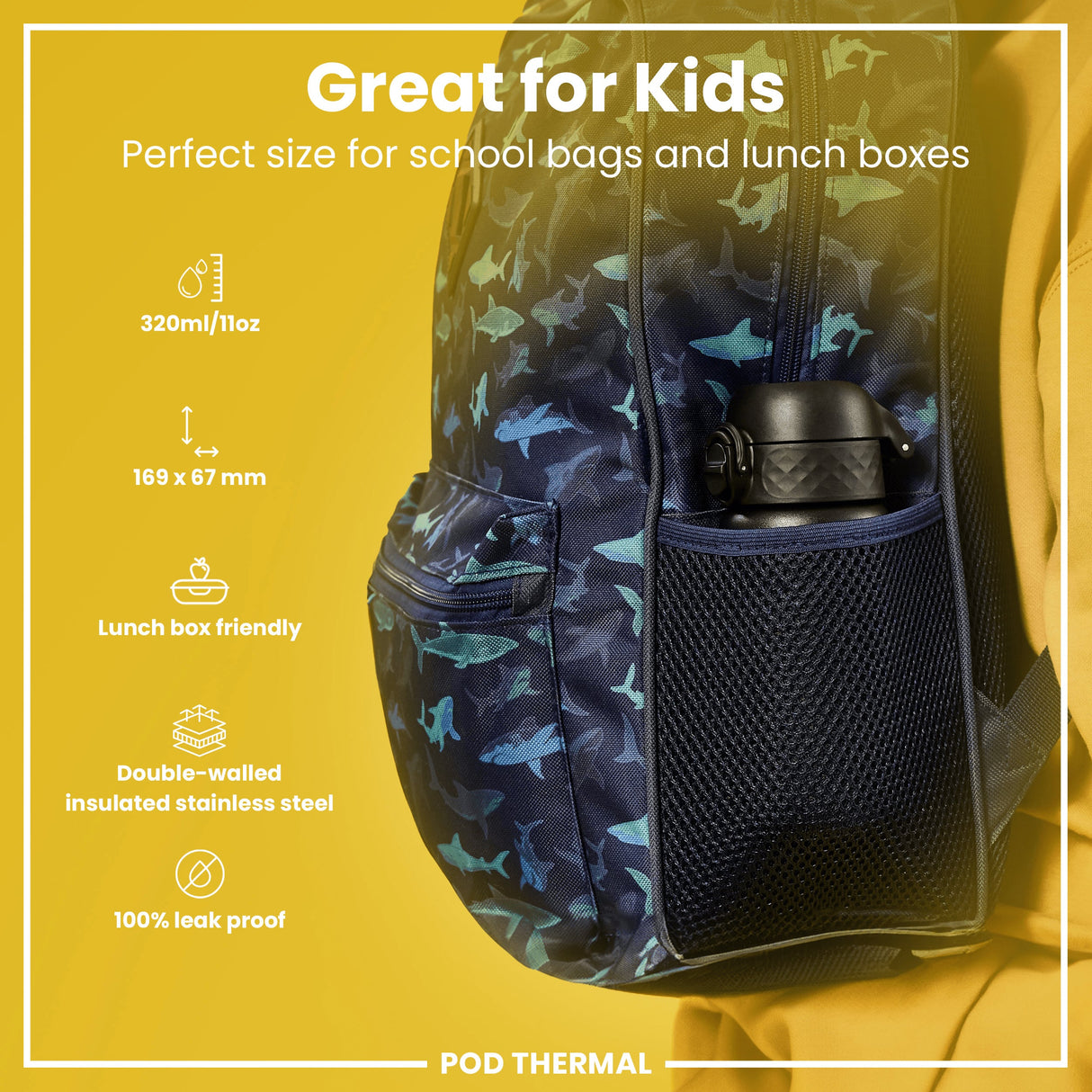 ION8 Leak Proof Thermal Water Bottle, Insulated Steel, Black, 320ml