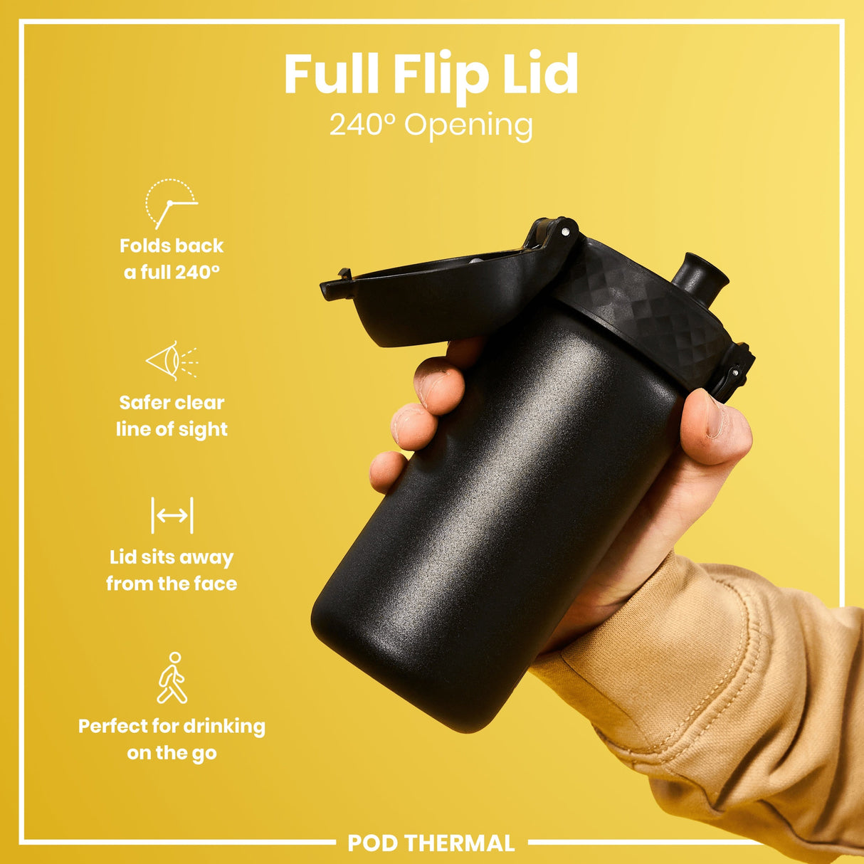 ION8 Leak Proof Thermal Water Bottle, Insulated Steel, Black, 320ml