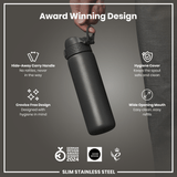 ION8 Steel Slim Leak Proof Water Bottle, Grey, 600ml