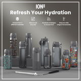 ION8 Steel Slim Leak Proof Water Bottle, Grey, 600ml
