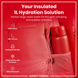 ION8 Leak Proof 1 Litre Thermal Water Bottle, Insulated Steel, Red, 1L