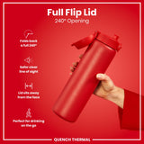 ION8 Leak Proof 1 Litre Thermal Water Bottle, Insulated Steel, Red, 1L