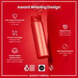 ION8 Leak Proof 1 Litre Thermal Water Bottle, Insulated Steel, Red, 1L